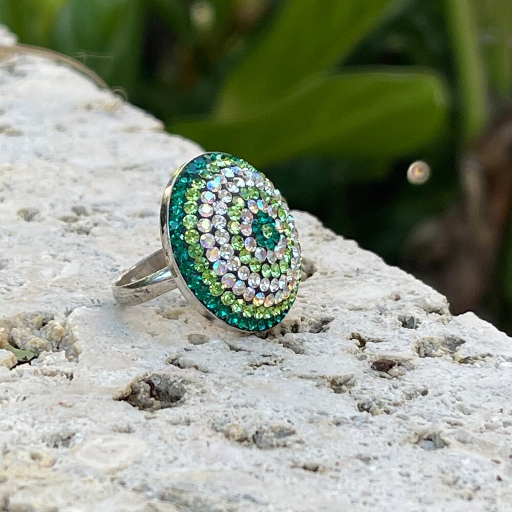 Sterling Silver 925 Multi-Color Cubic Zirconia Vintage Cocktail Ring, Size 6 - Picture 3 of 5